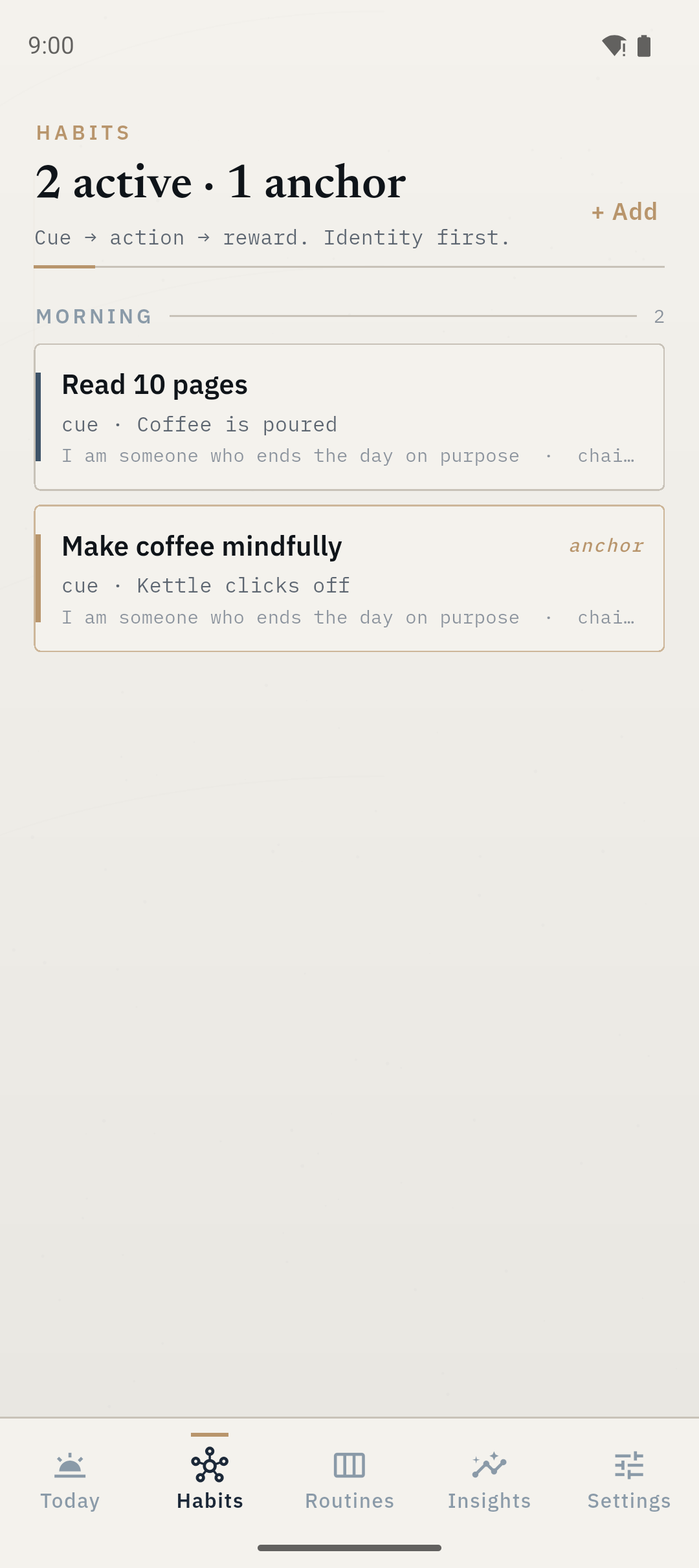 Anchor Habits screen