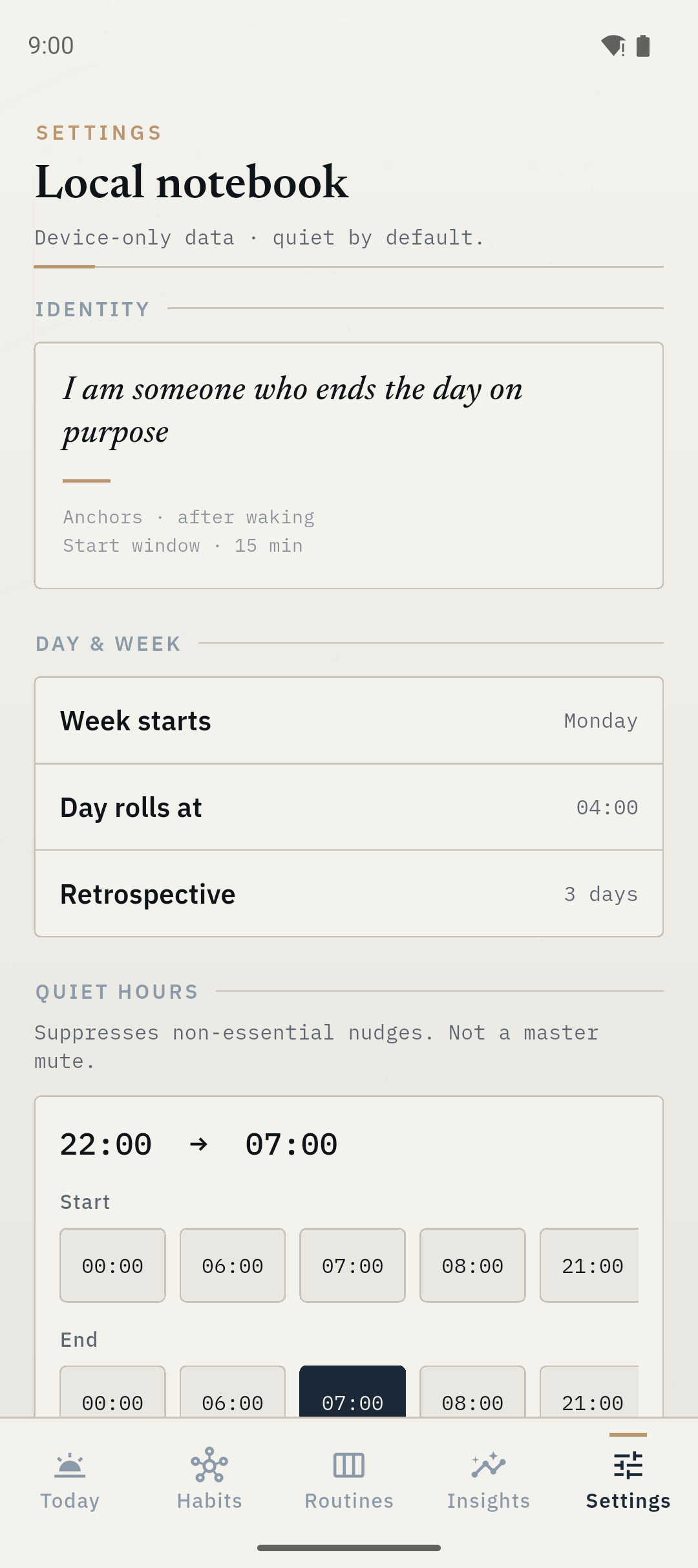 Anchor Settings screen